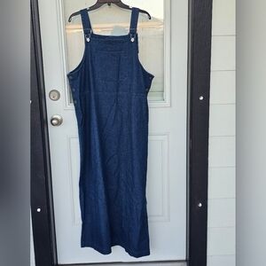 West Bound Women Denim Overall Dress Sz L 100% Cotton Western Y2k